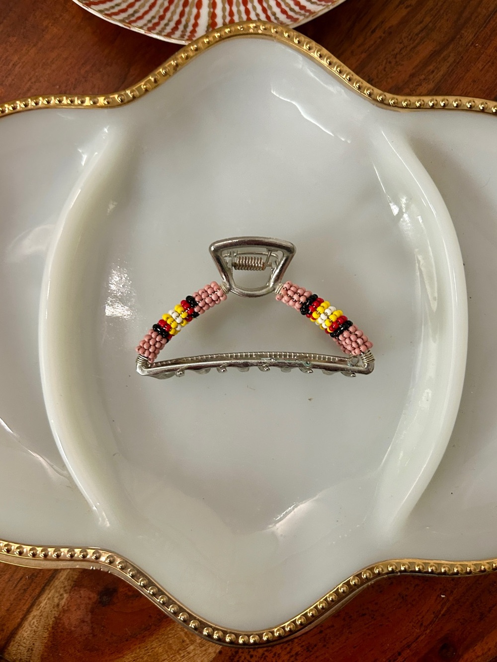 Handmade Indigenous Beaded Silver Claw Clip
